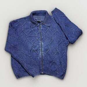 Vintage Blue Willis Womens Heavy knit Fisherman Full Zip Sweater Size M Textured